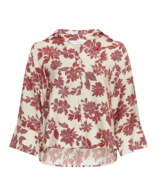 MSCH Vildana 3/4 Skjorte, Creme med Rød Print